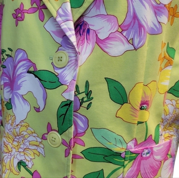 Rafaella Cropped Jacket Neon Floral Cotton/Spandex Blend Size 16 - Picture 2 of 6